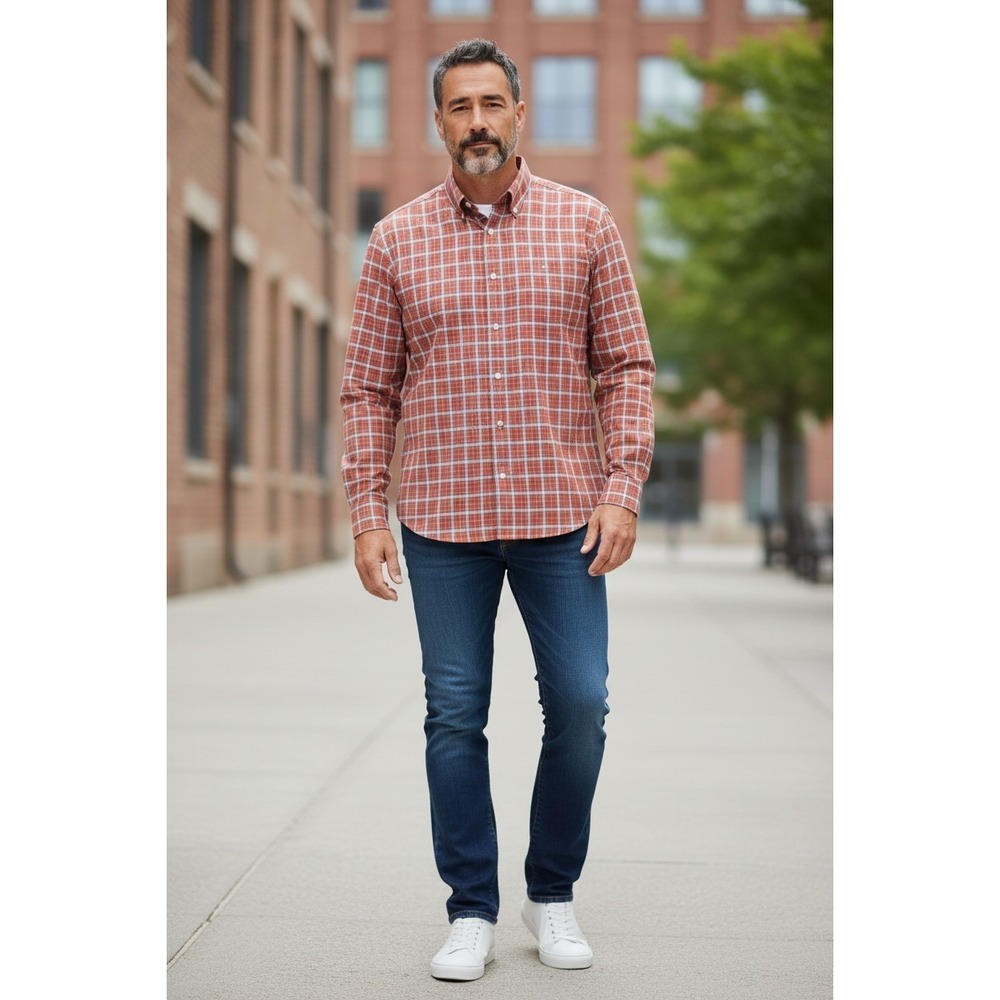 Daniel Cremieux Mens Shirt SZ L Orange 100% Cotton Fine Italian Fabric #145